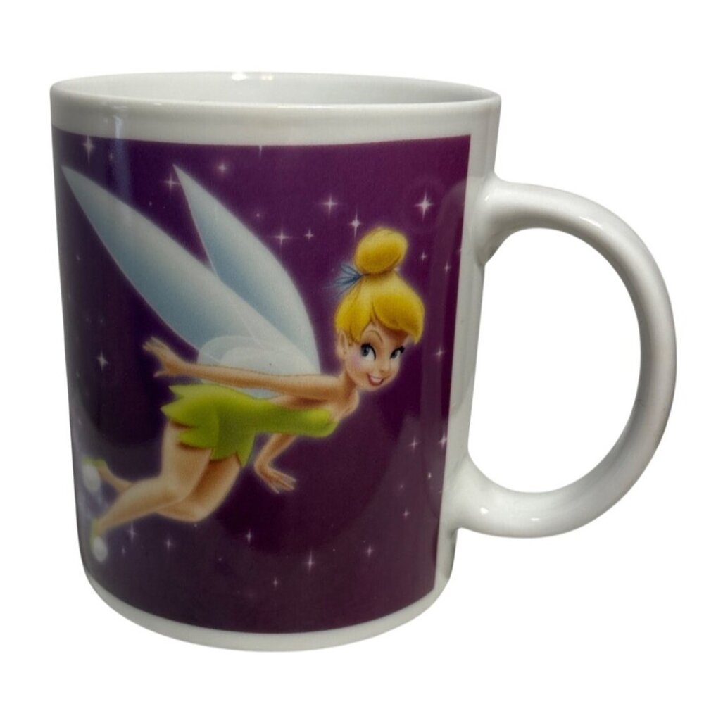 Disney Tinkerbell Mug Ceramic 11 Oz Purple Floral Design